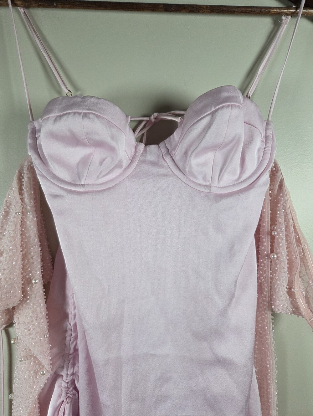 Oh Polly Geneva Long Sleeve Embellished A-line Mini Dress in Blush Pink Size 2 - Picture 8 of 16